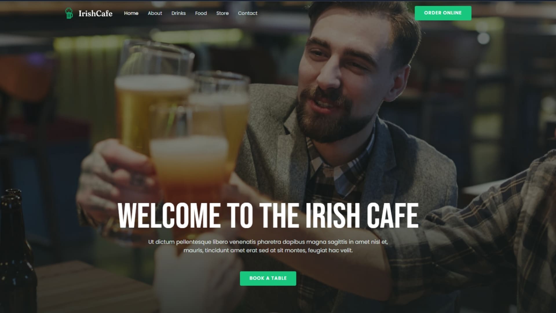 Free websites ireland (30) - Heaventree Website Design Man smiling and toasting with glasses of beer at an Irish café, showcasing a warm and inviting atmosphere for patrons.